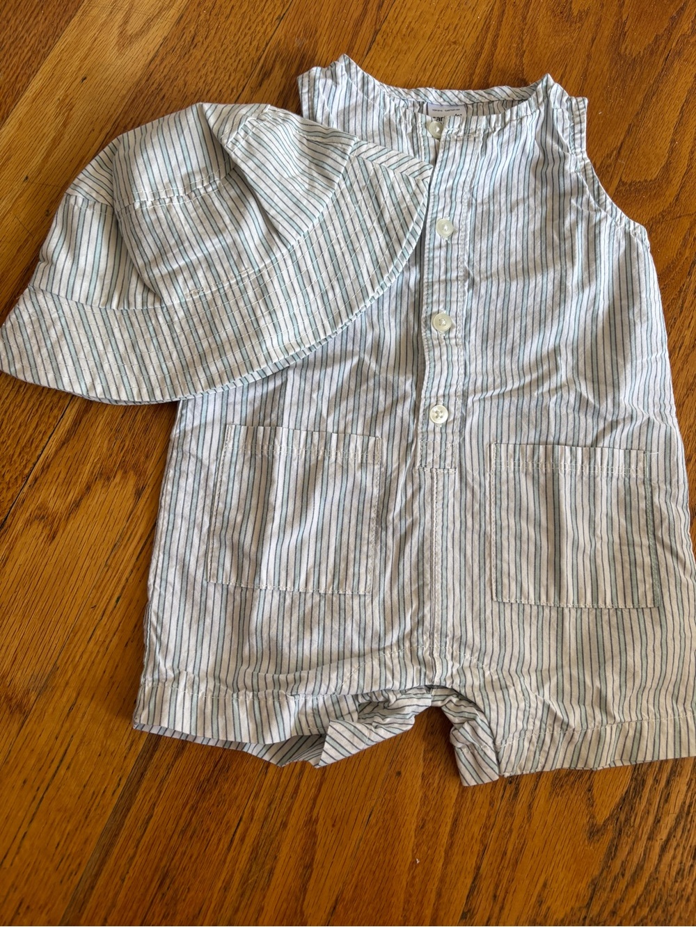 Carter's White with Navy and Light Blue Stripes Romper and Matching Hat